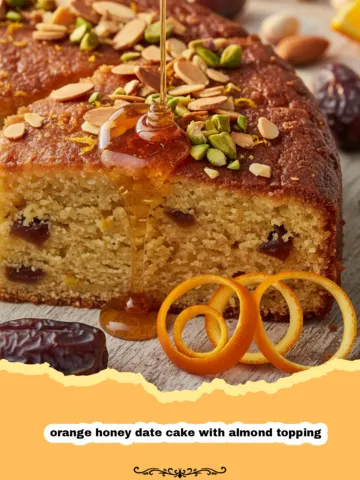 Warm Orange Honey Date Cake with Almond Topping