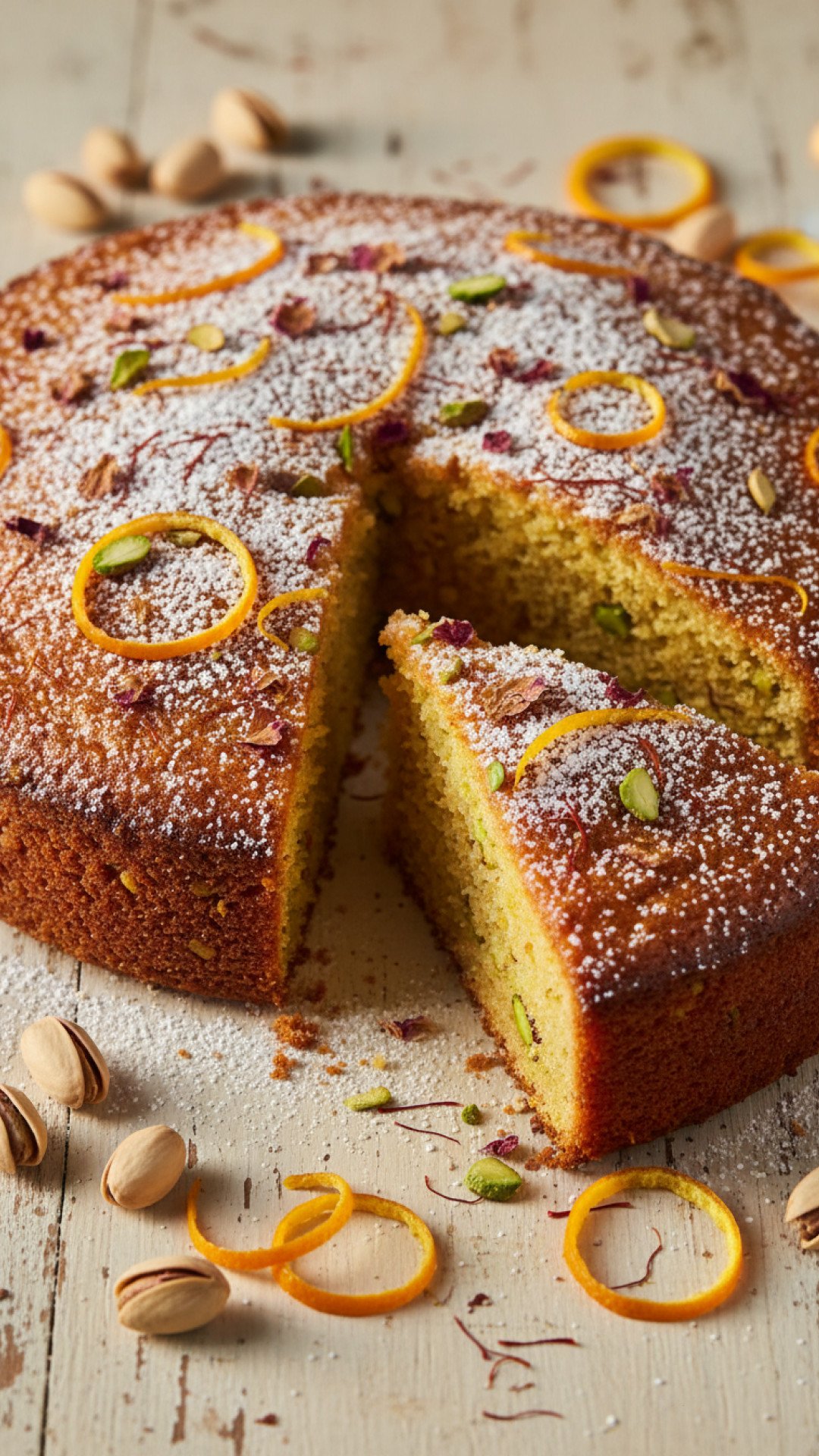 Persian Saffron Cake with Orange Zest and Pistachio Preparation