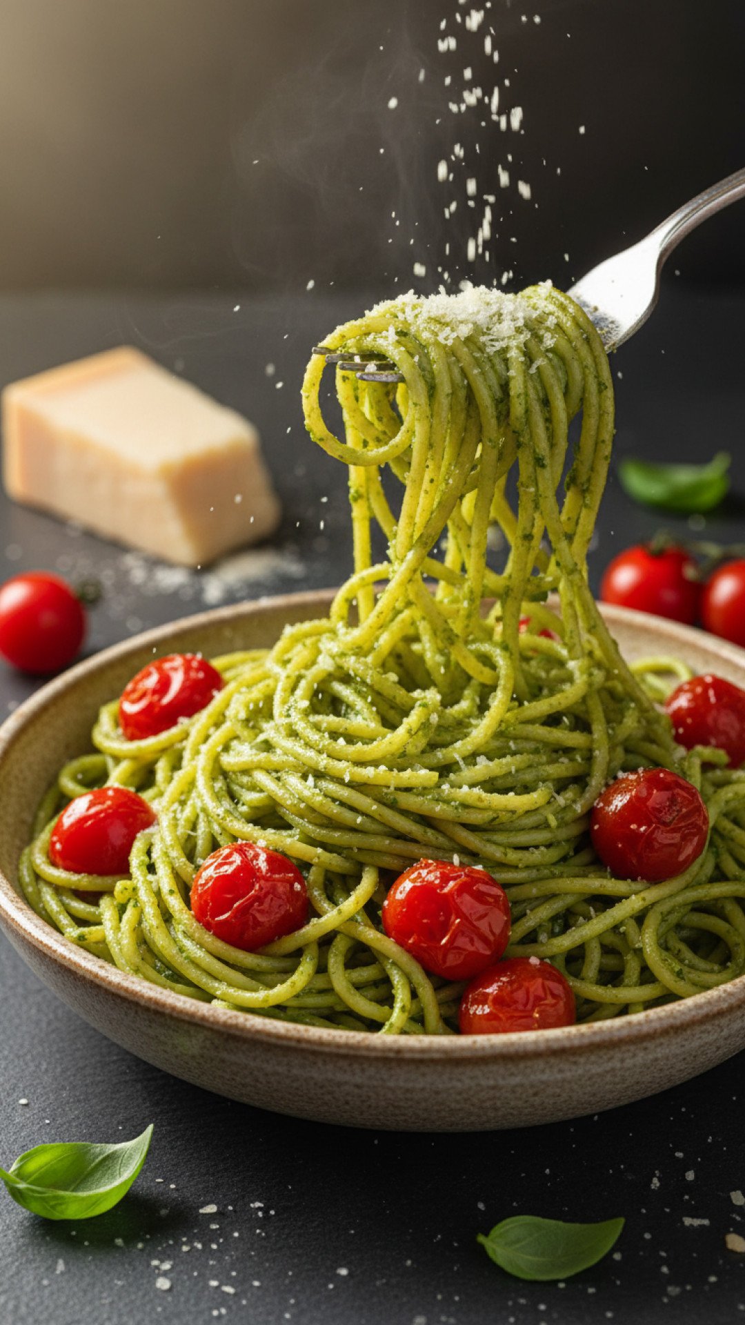 Pesto Pasta with Roasted Tomatoes Preparation