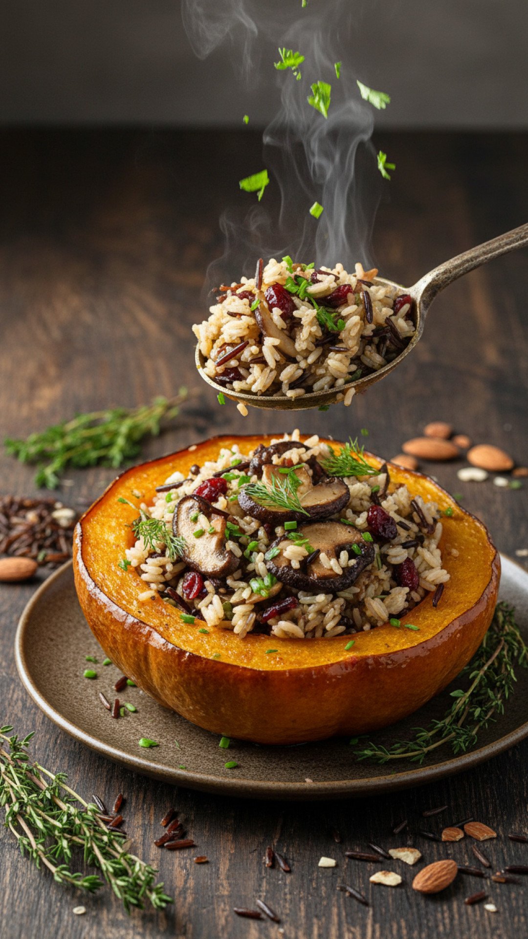 Roasted Acorn Squash with Wild Rice Pilaf Preparation
