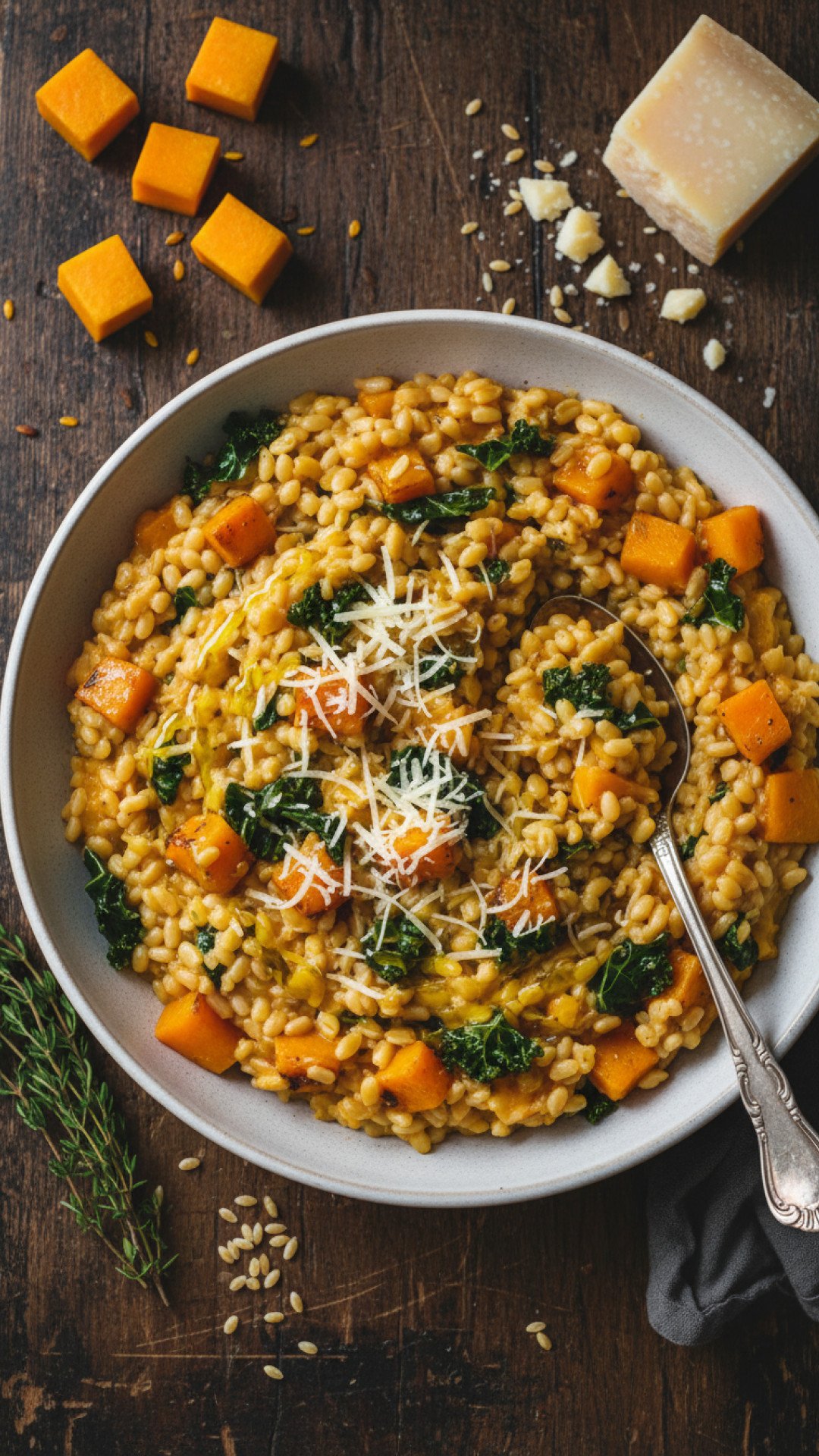 Roasted Butternut Squash and Farro Risotto Preparation