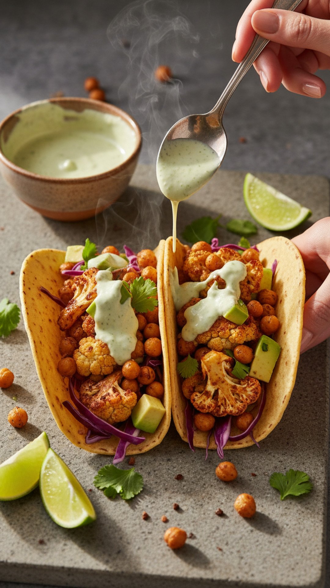 Roasted Cauliflower and Chickpea Tacos Preparation