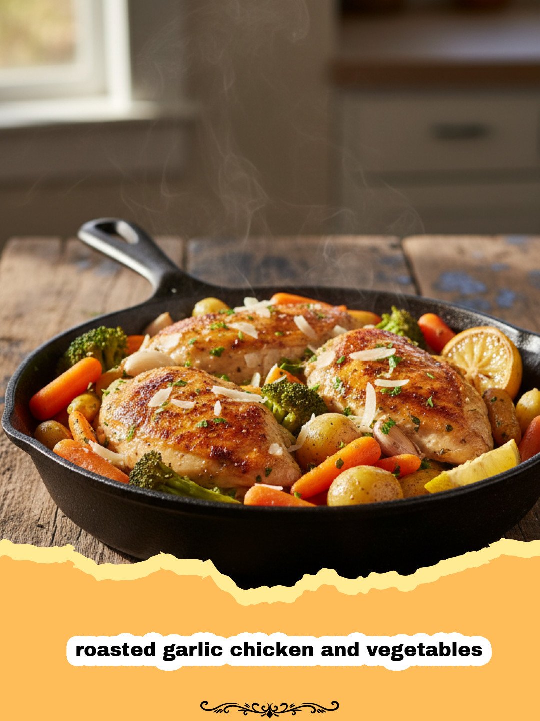 Easy Sheet Pan Roasted Garlic Chicken and Vegetables 3 roasted garlic chicken and vegetables - A sheet pan filled with golden roasted garlic chicken and colorful vegetables like broccoli and carrots.