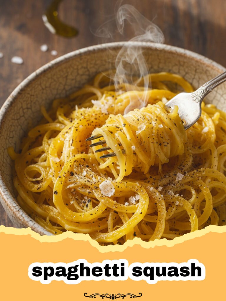 Perfect Roasted Spaghetti Squash: The Ultimate Guide 5 Golden roasted spaghetti squash halves with strands being fluffed by a fork.