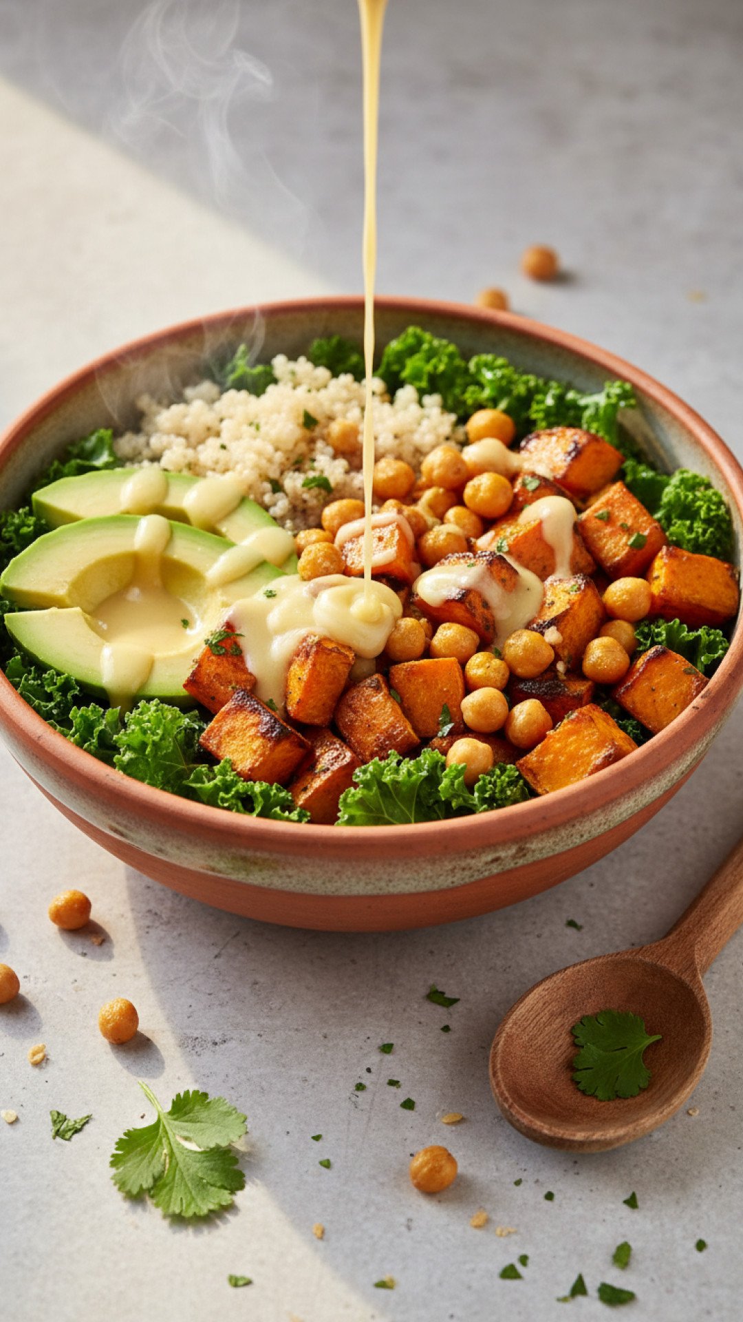 Roasted Sweet Potato and Chickpea Buddha Bowl Preparation