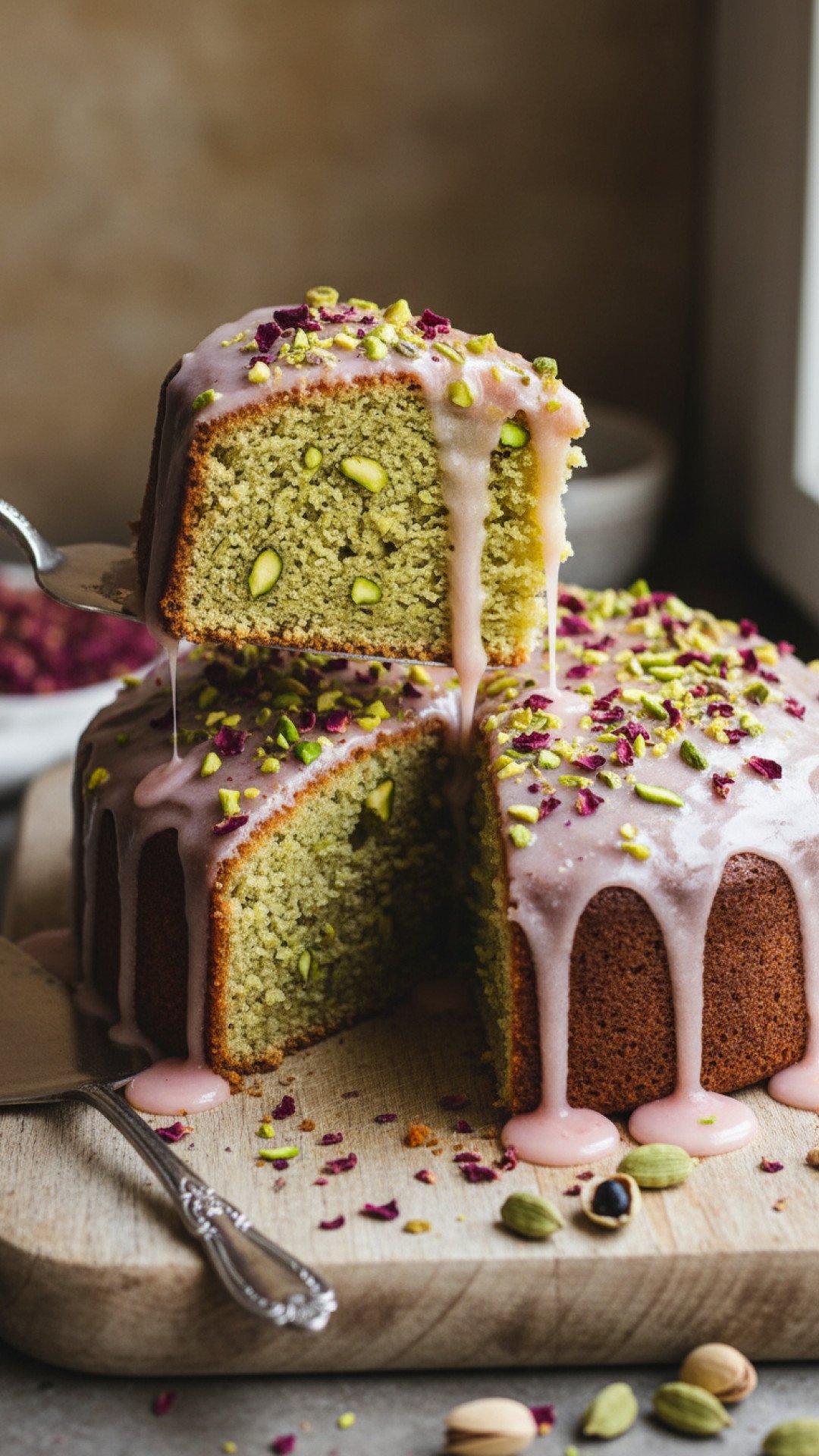 Rose Pistachio Cardamom Cake Preparation