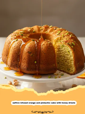 Elegant Saffron Infused Orange and Pistachio Cake with Honey Drizzle