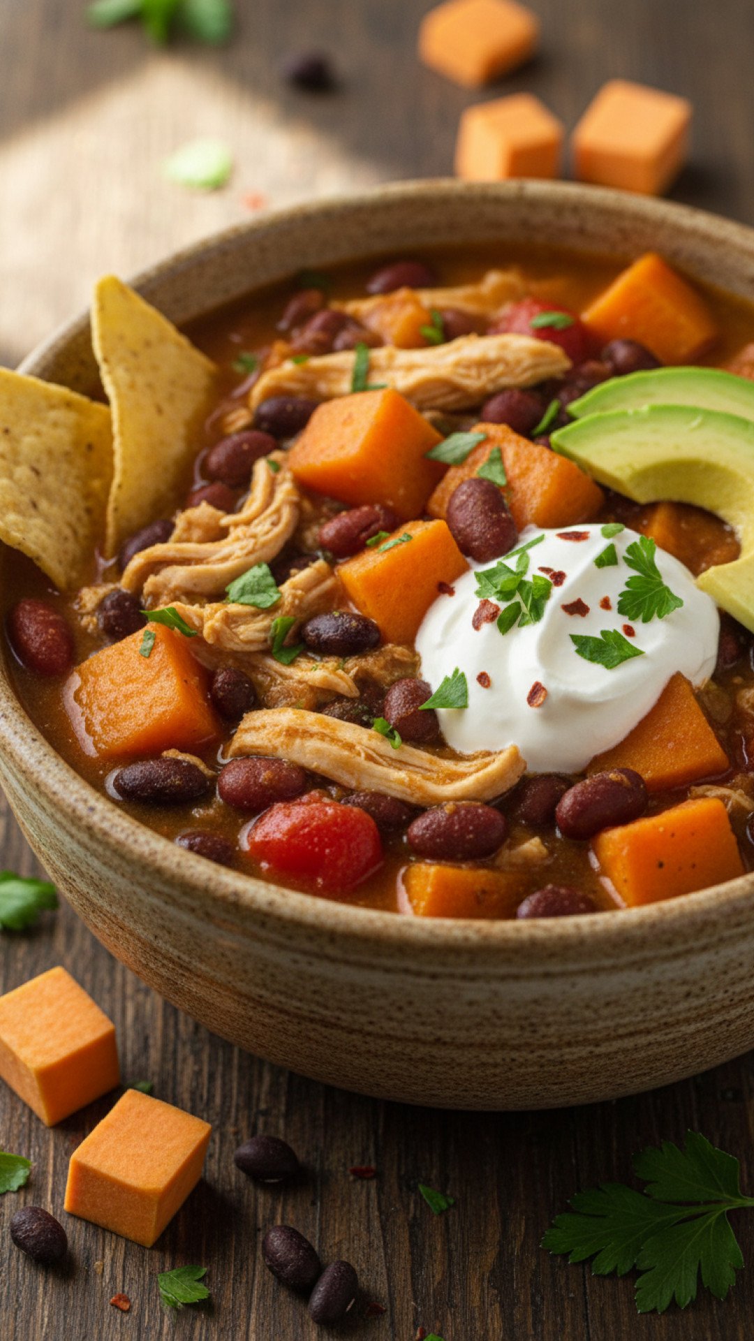 slow cooker chicken and sweet potato chili Preparation