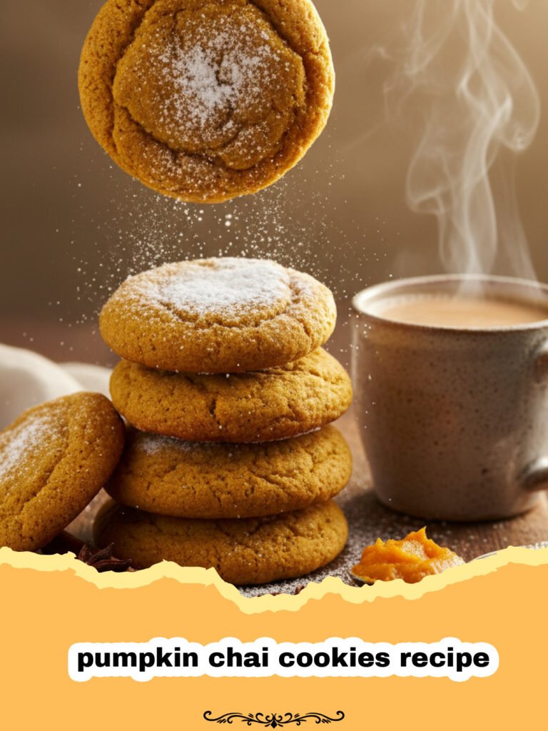 The Ultimate Soft Pumpkin Chai Cookies Recipe 5 pumpkin chai cookies recipe - A stack of soft pumpkin chai cookies on a wooden plate with autumn leaves in the background.