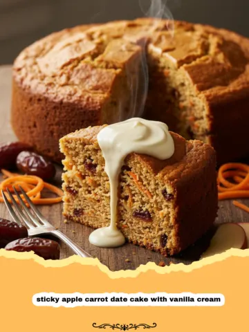 Sticky Apple Carrot Date Cake with Vanilla Cream