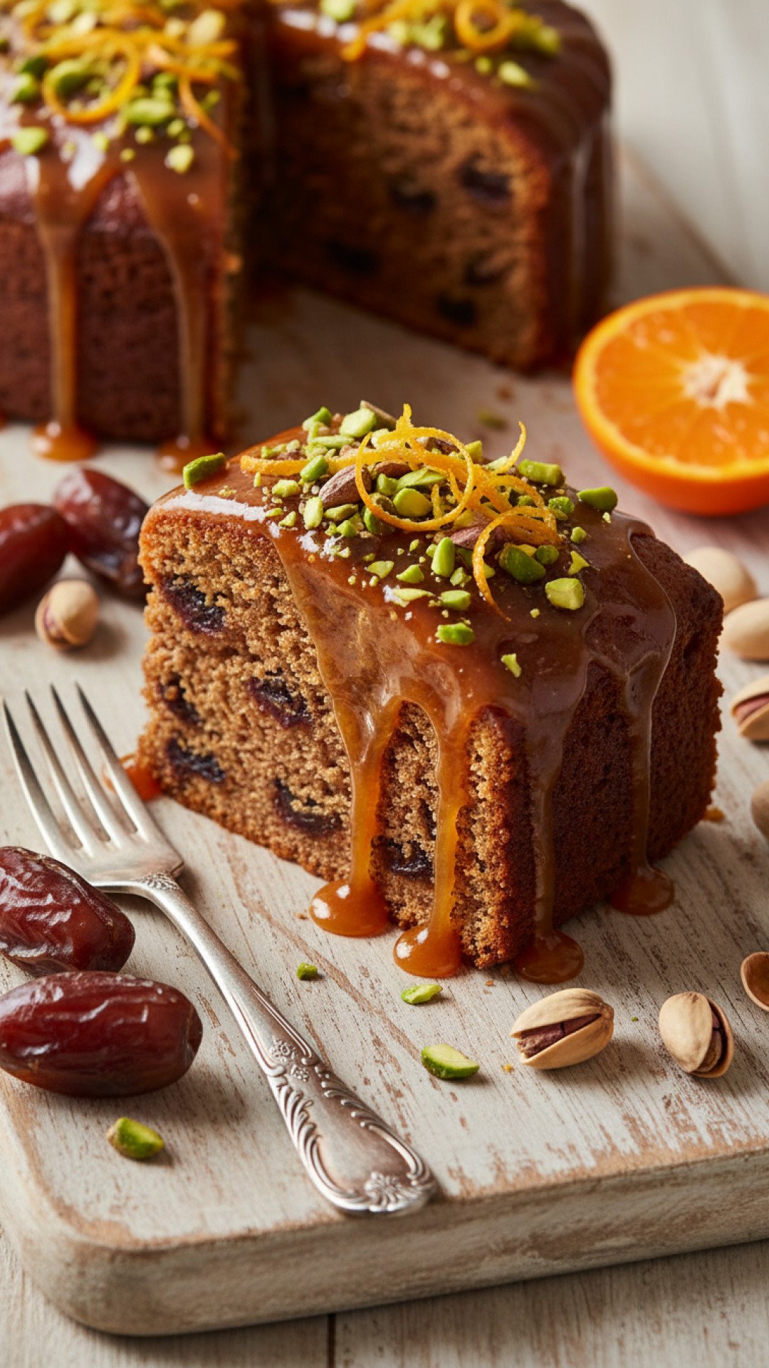Sticky Mandarin Date Cake with Pistachios Preparation