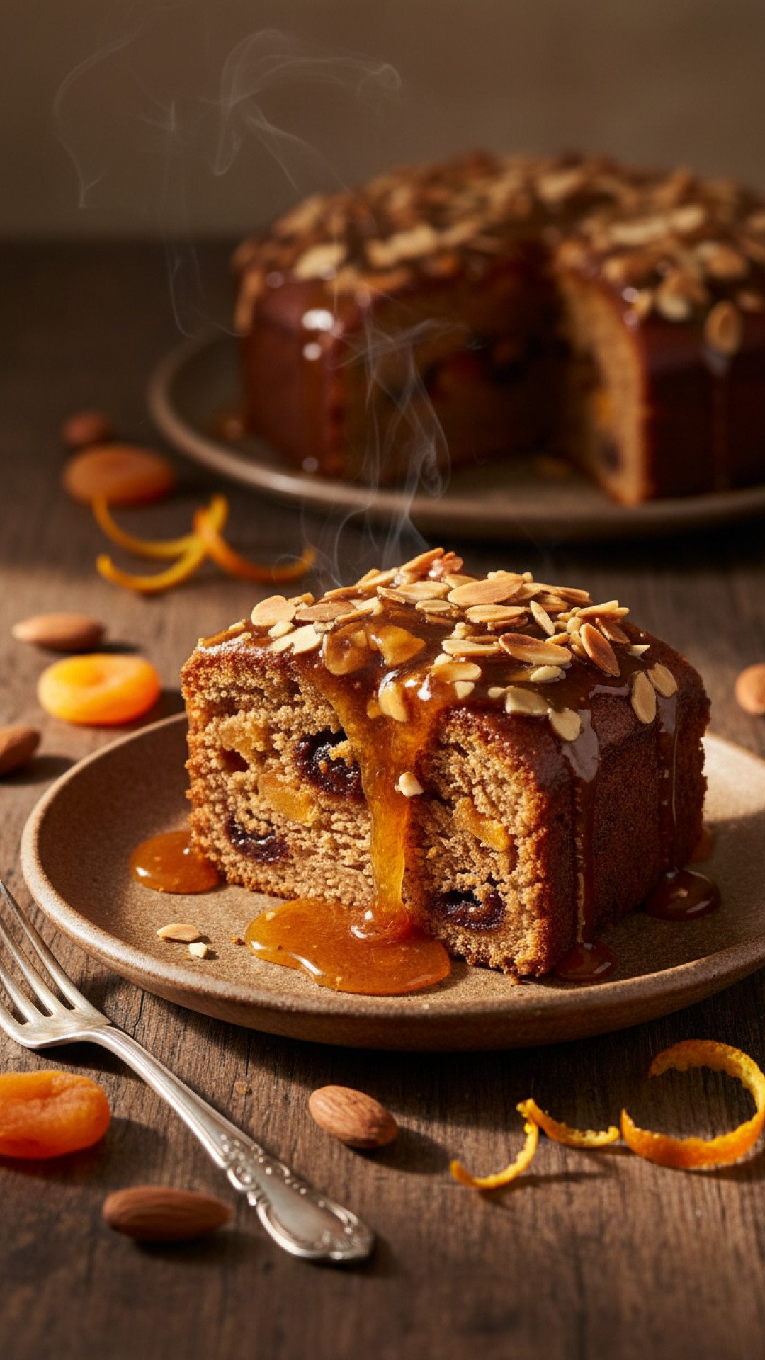 Sticky Orange Apricot Date Cake with Almond Crunch Preparation