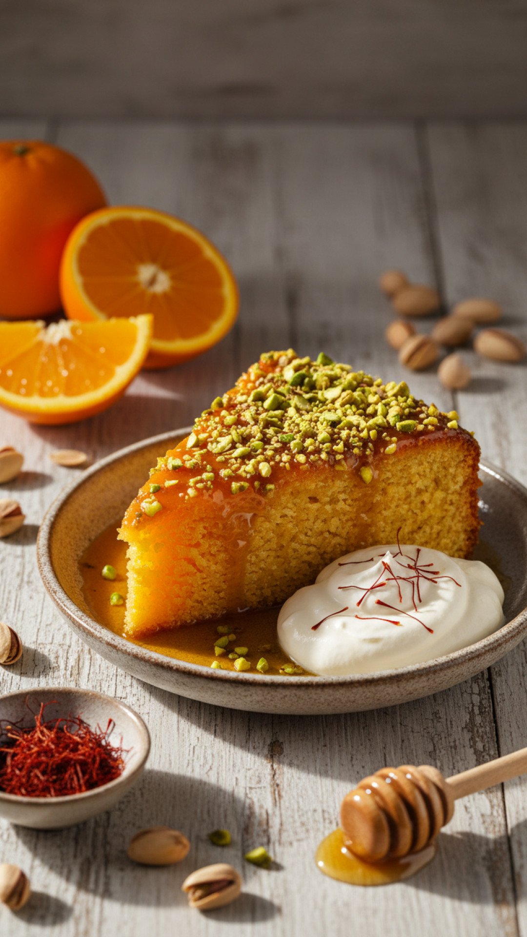 Sticky Orange Saffron Cake with Pistachio Crunch Preparation