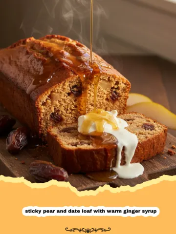 The Ultimate Sticky Pear and Date Loaf with Warm Ginger Syrup