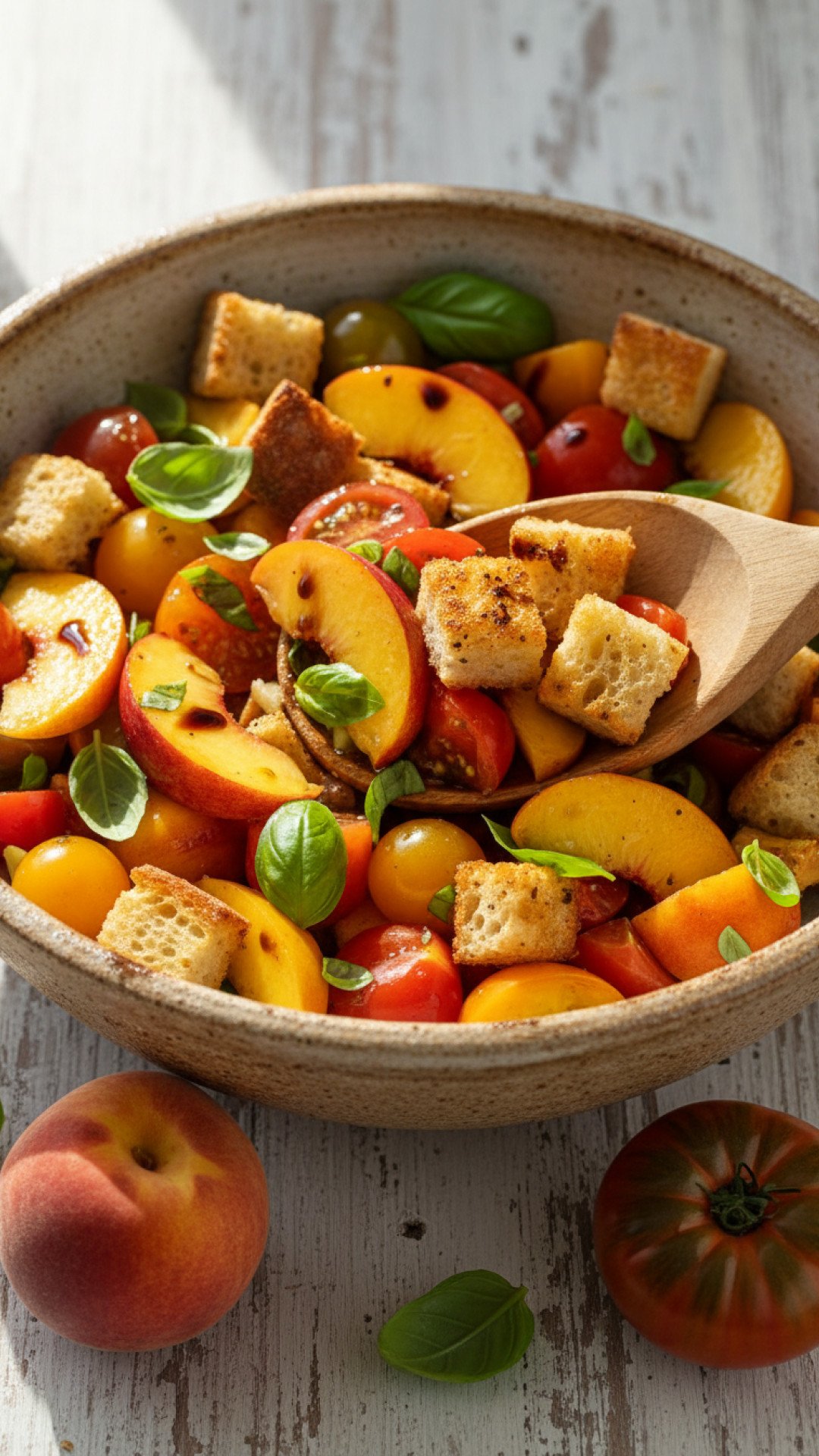 Summer Peach Panzanella Salad Preparation