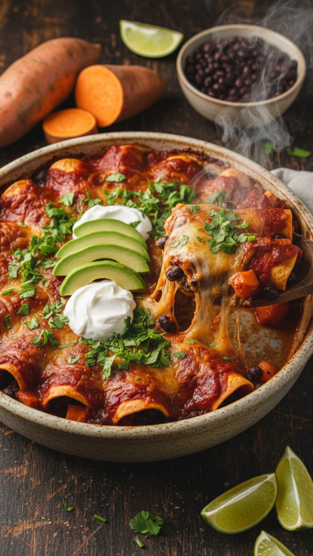Sweet Potato and Black Bean Enchiladas Preparation