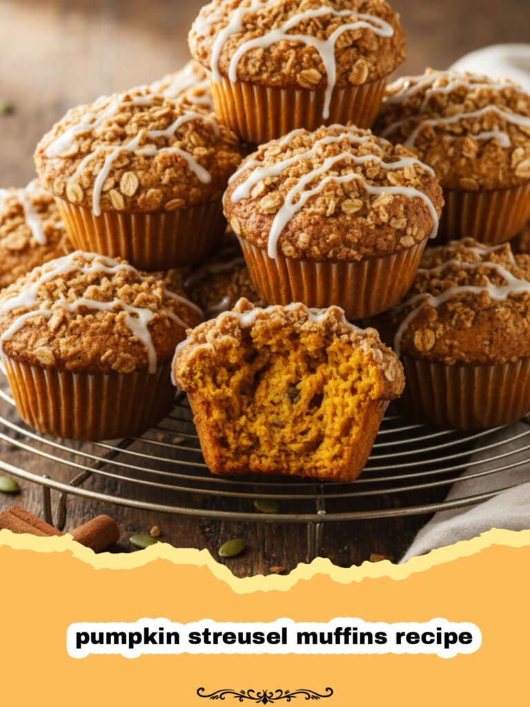 pumpkin streusel muffins recipe - A close-up of a pumpkin streusel muffin with a golden brown crunchy topping.