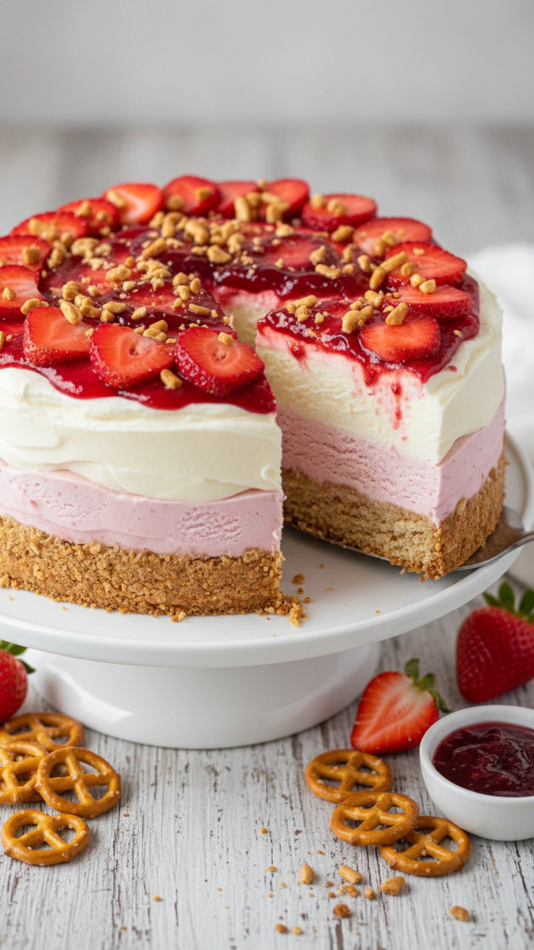 The Ultimate Strawberry Pretzel Ice Cream Cake Preparation