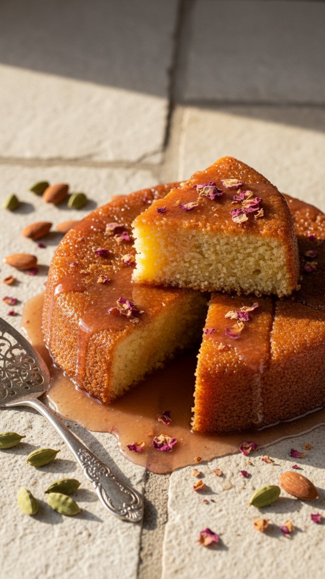 Traditional Basbousa with Cardamom and Rose Syrup Preparation