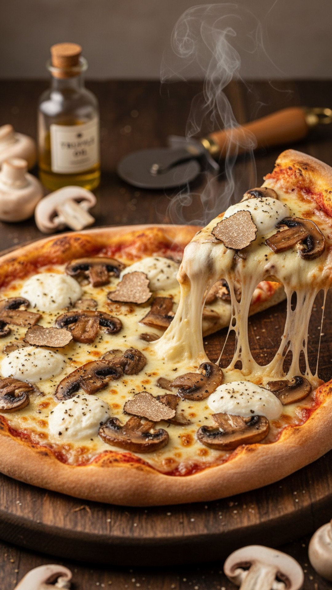 Gourmet Homemade Pizza with Mushrooms Mozzarella and Truffle 4 Truffle Mushroom & Mozzarella Pizza Preparation