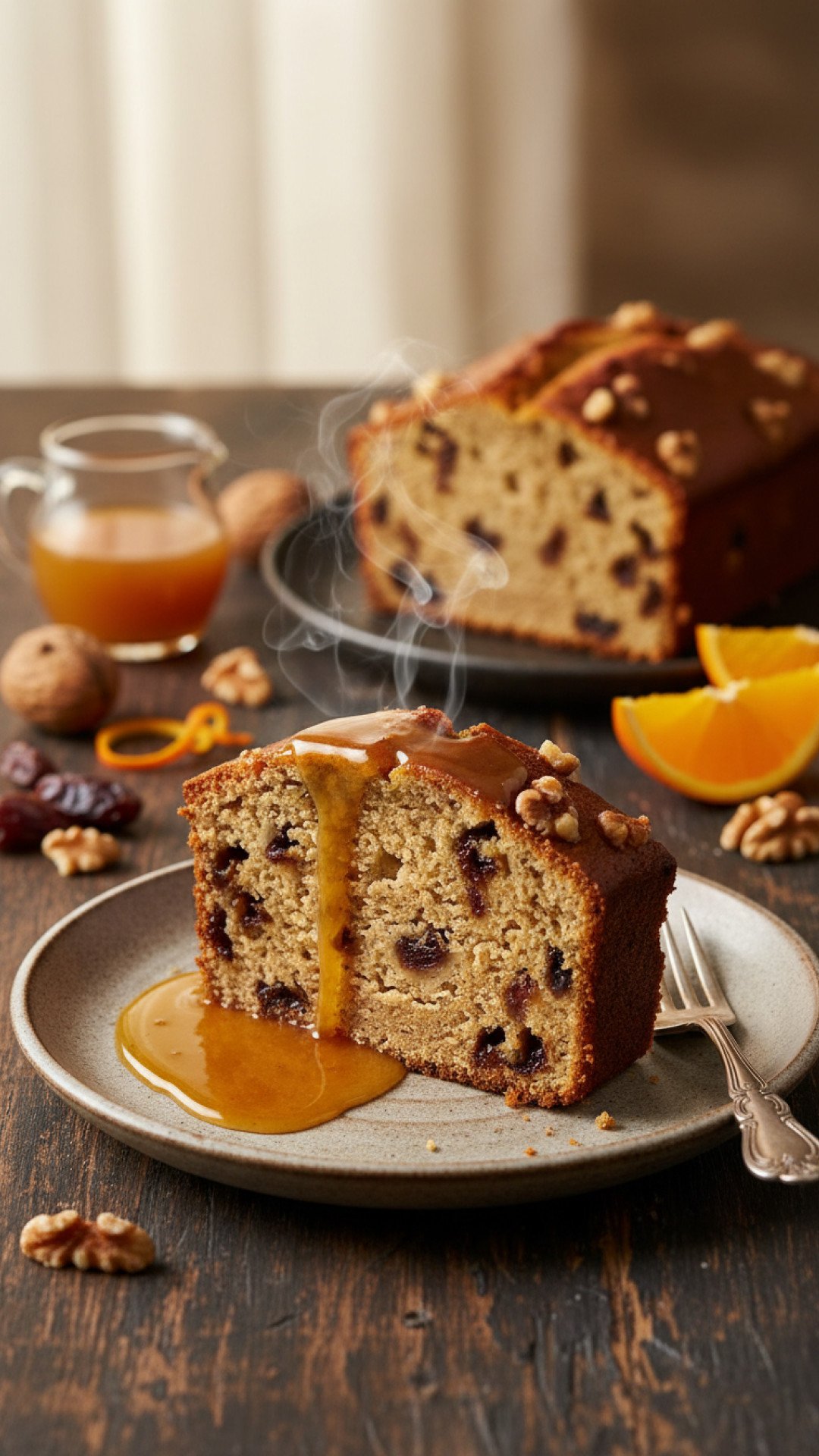 Warm Banana Date Walnut Cake with Orange Syrup Preparation