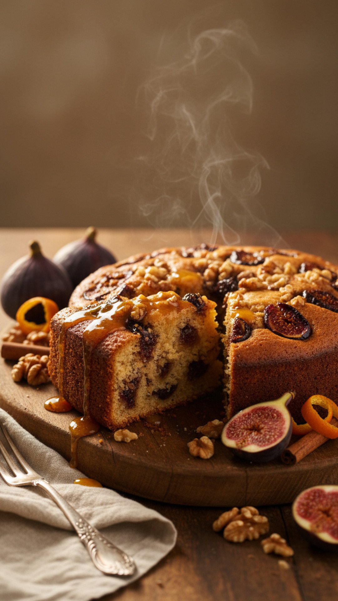 Warm Fig Walnut Cake with Orange Rum Syrup Preparation