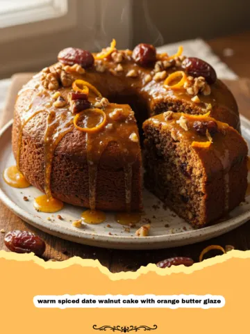 Cozy Warm Spiced Date Walnut Cake with Orange Butter Glaze
