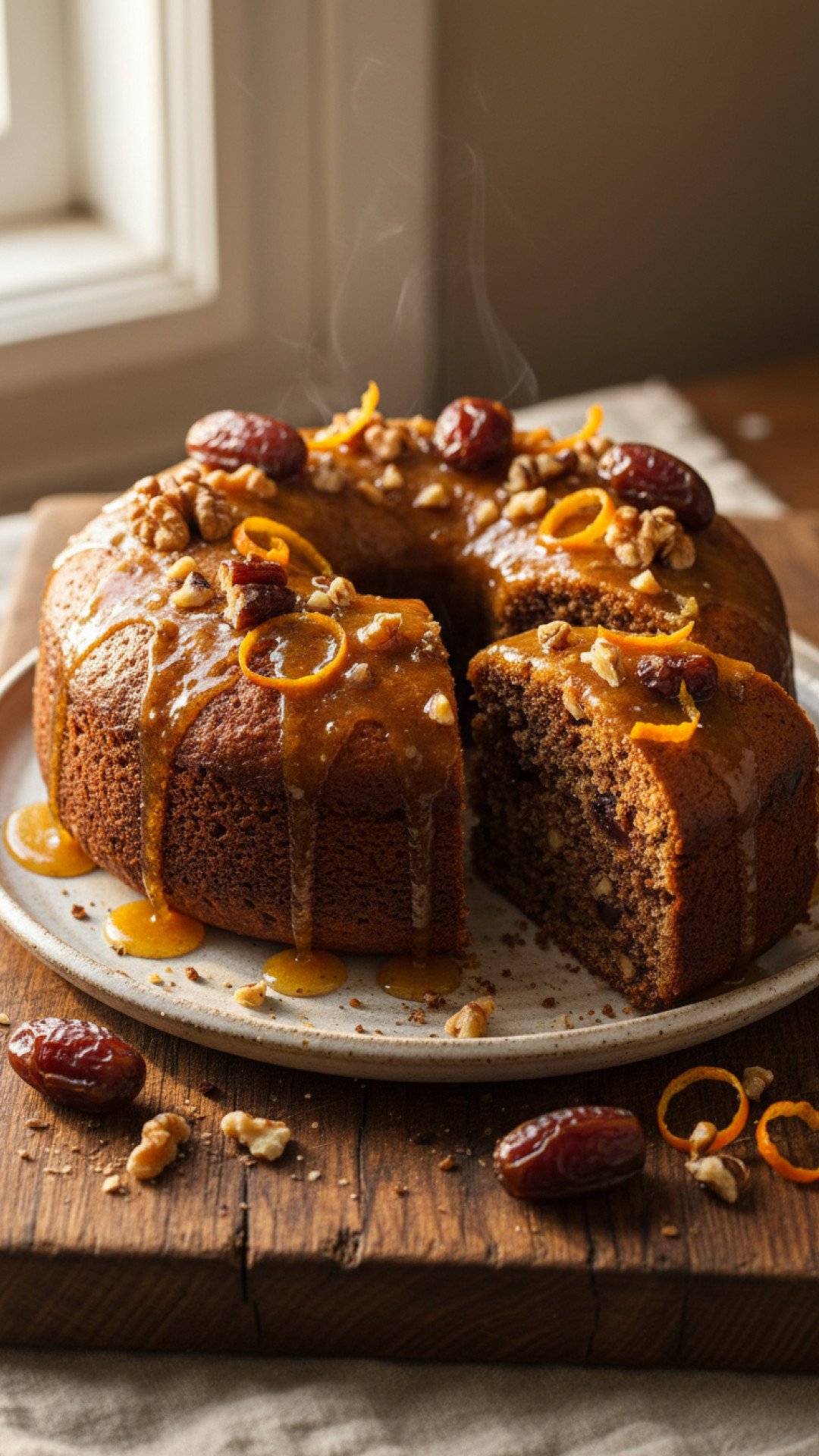 Warm Spiced Date Walnut Cake with Orange Butter Glaze Preparation