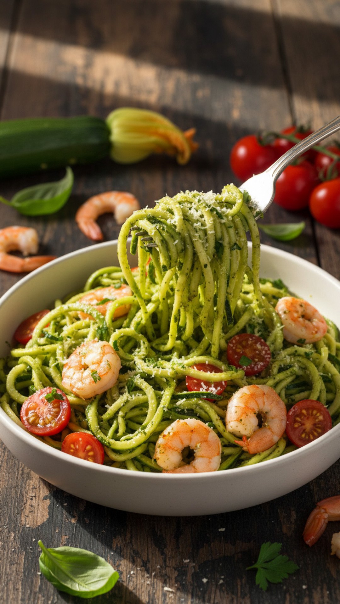 Zucchini Noodles with Pesto and Shrimp Preparation