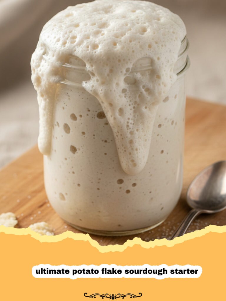 Bubbly, active ultimate potato flake sourdough starter in a glass jar