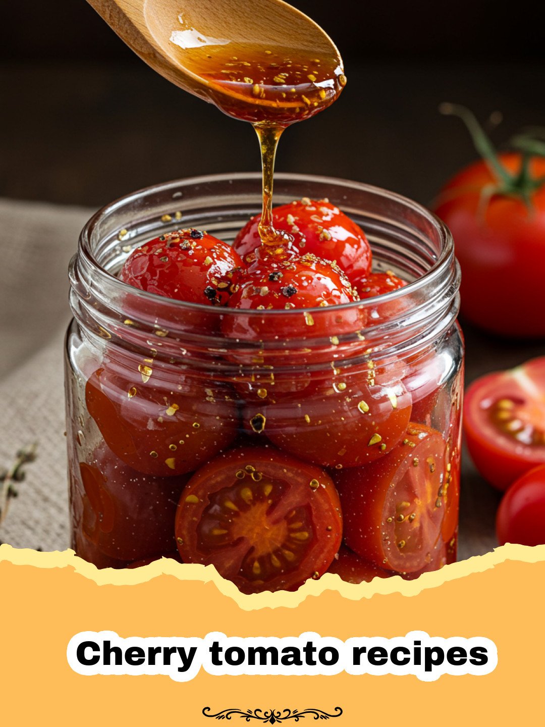 Cherry tomato recipes - A skillet filled with roasted red and yellow cherry tomatoes in a dark balsamic glaze with fresh basil.