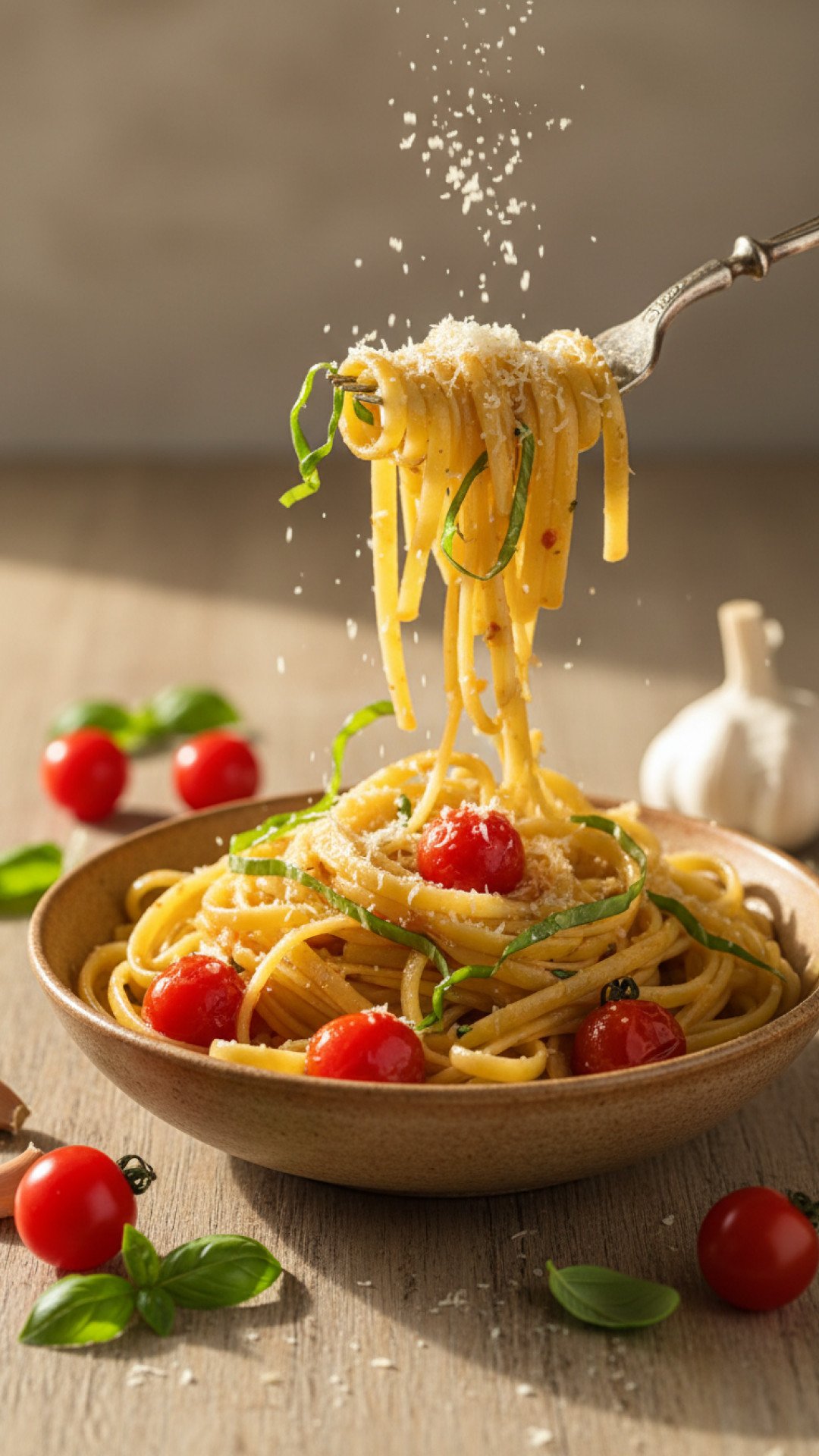 Burst Cherry Tomato & Fresh Mozzarella Summer Pasta Preparation