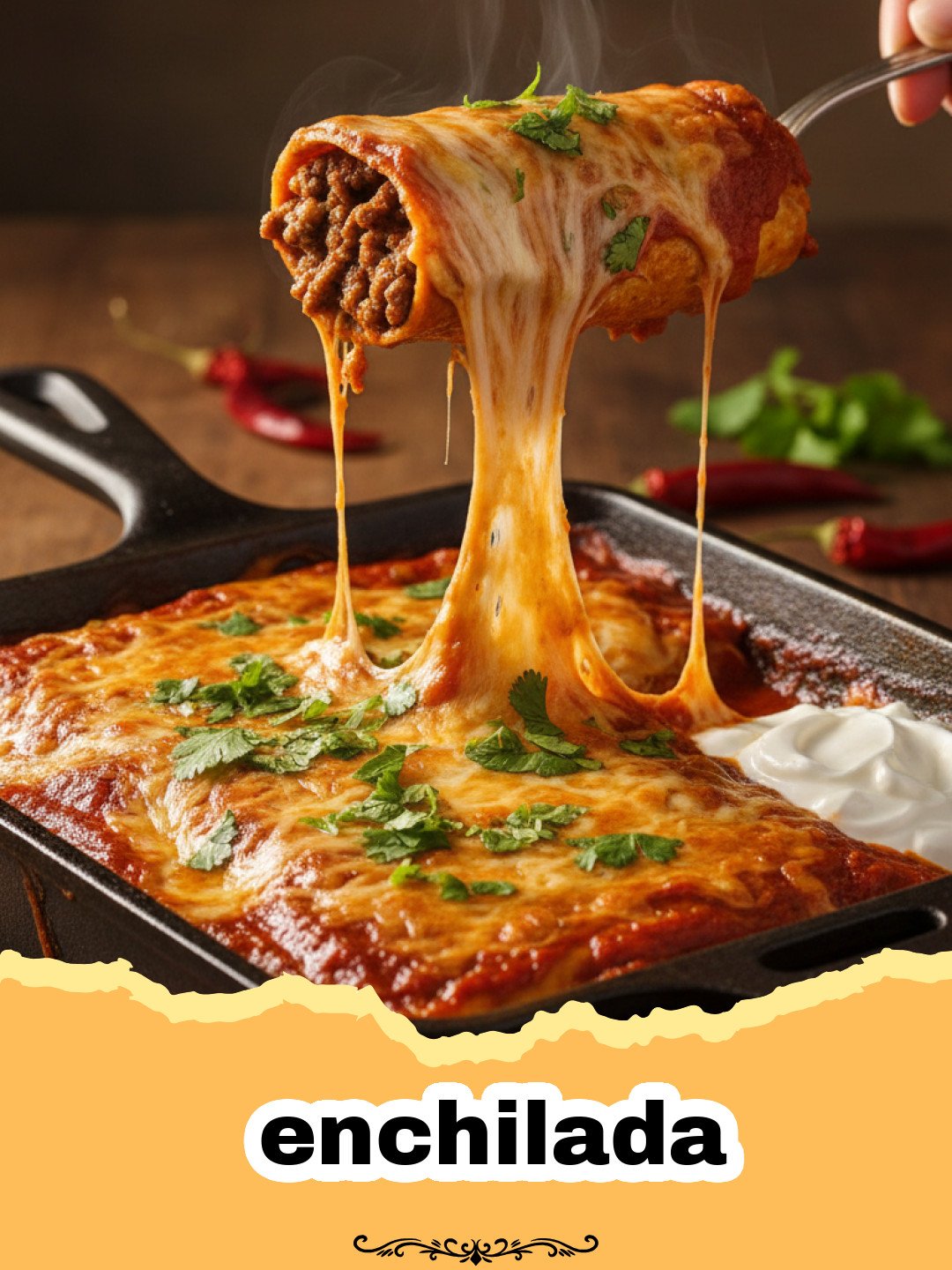 The Ultimate Comfort: Classic Chicken Enchiladas with Homemade Sauce 3 Close-up of a bubbling casserole dish of classic chicken enchiladas topped with melted cheese and fresh cilantro.
