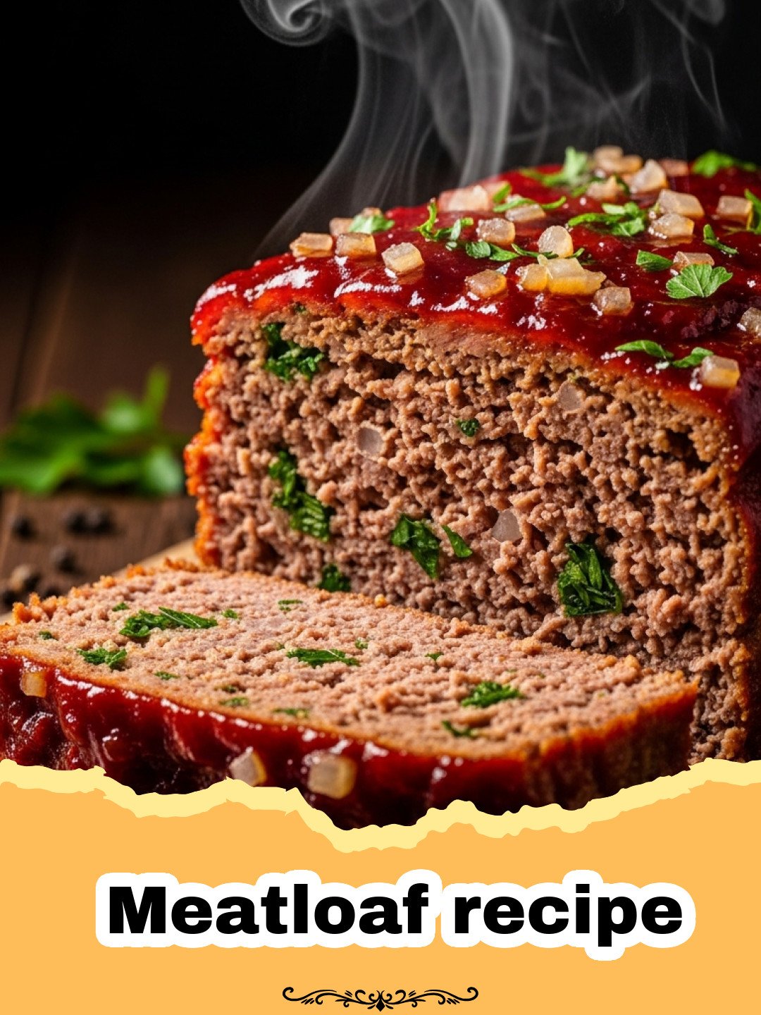 The Best Classic Meatloaf Recipe for Families 3 Meatloaf recipe - A perfectly sliced glazed meatloaf on a white platter with parsley garnish.