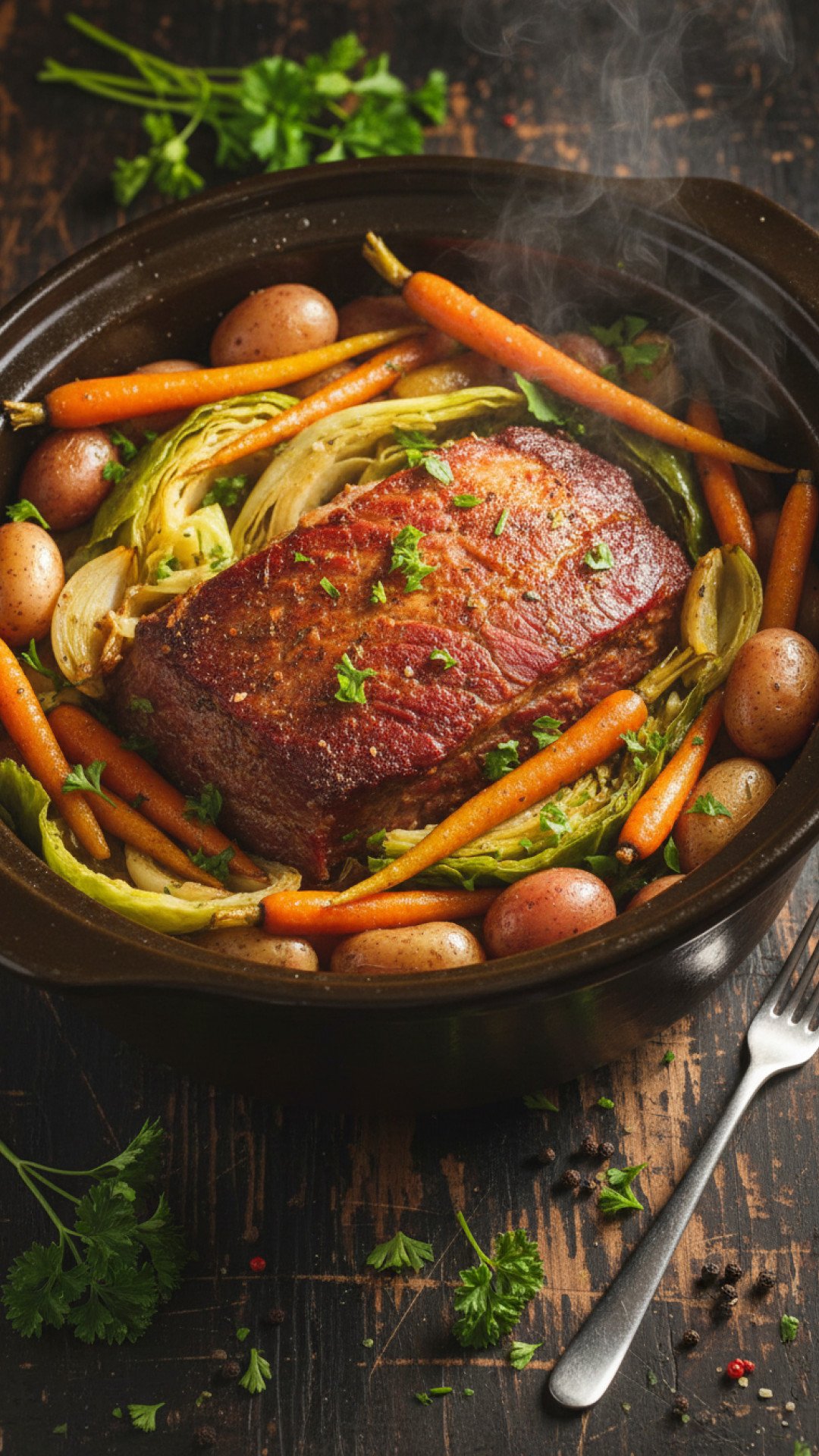 Classic Slow Cooker Corned Beef and Cabbage Preparation