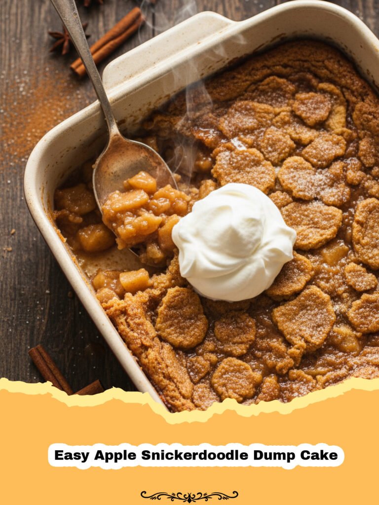 Cozy Comfort: The Ultimate Easy Apple Snickerdoodle Dump Cake 5 A golden brown Easy Apple Snickerdoodle Dump Cake, served warm with a scoop of melting vanilla ice cream and a sprinkle of cinnamon.