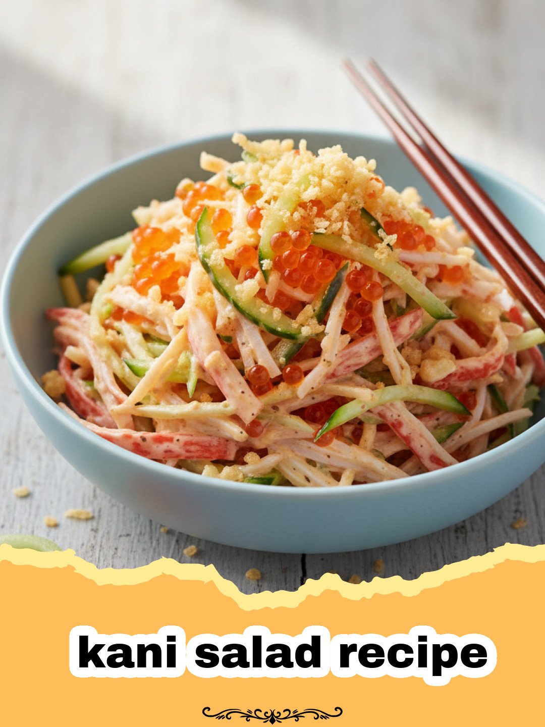 The Ultimate Easy & Refreshing Kani Salad Recipe 3 Close-up of a refreshing kani salad recipe with shredded crab, cucumber, and mango in a white bowl