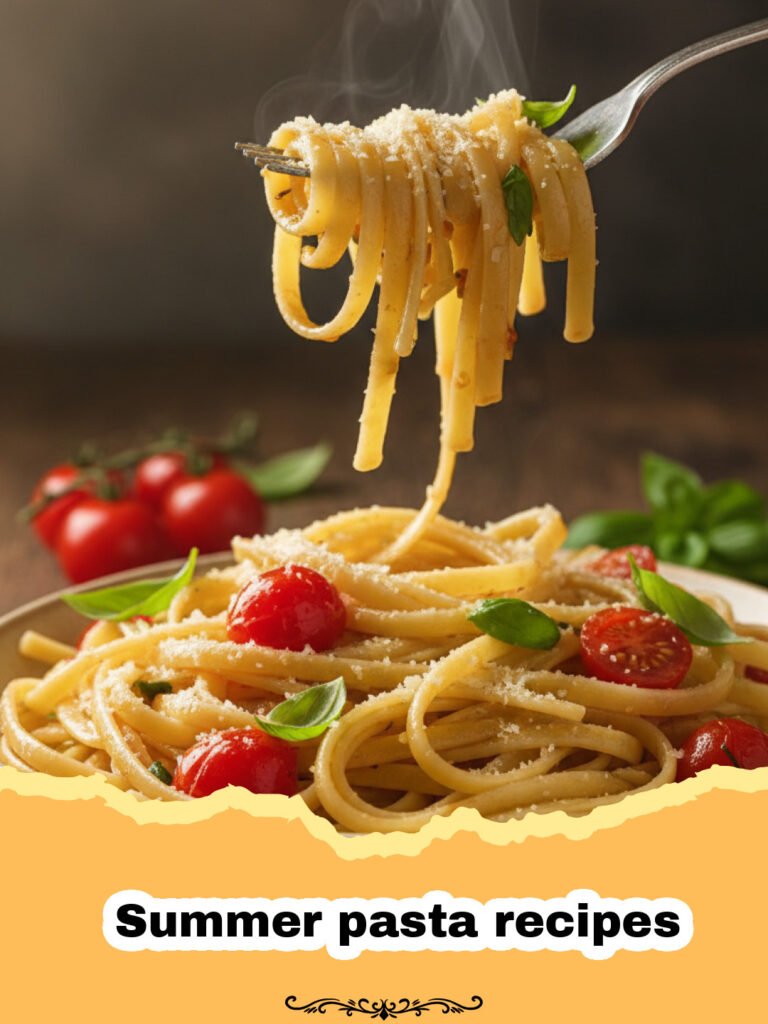 Summer pasta recipes - A bowl of fresh summer pasta with tomatoes and basil