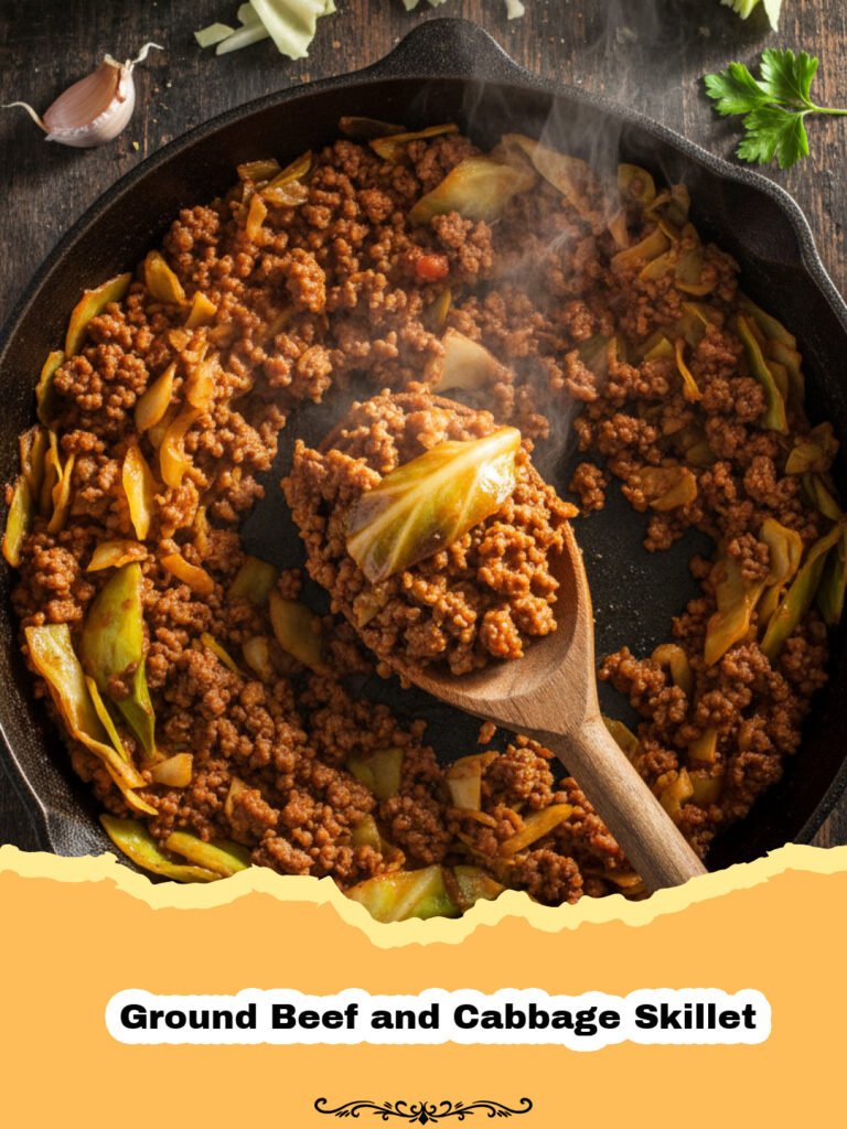 Cozy Comfort in a Pan: The Best Ground Beef and Cabbage Skillet Recipe 5 A hearty Ground Beef and Cabbage Skillet, cooked in one pan, garnished with fresh parsley.
