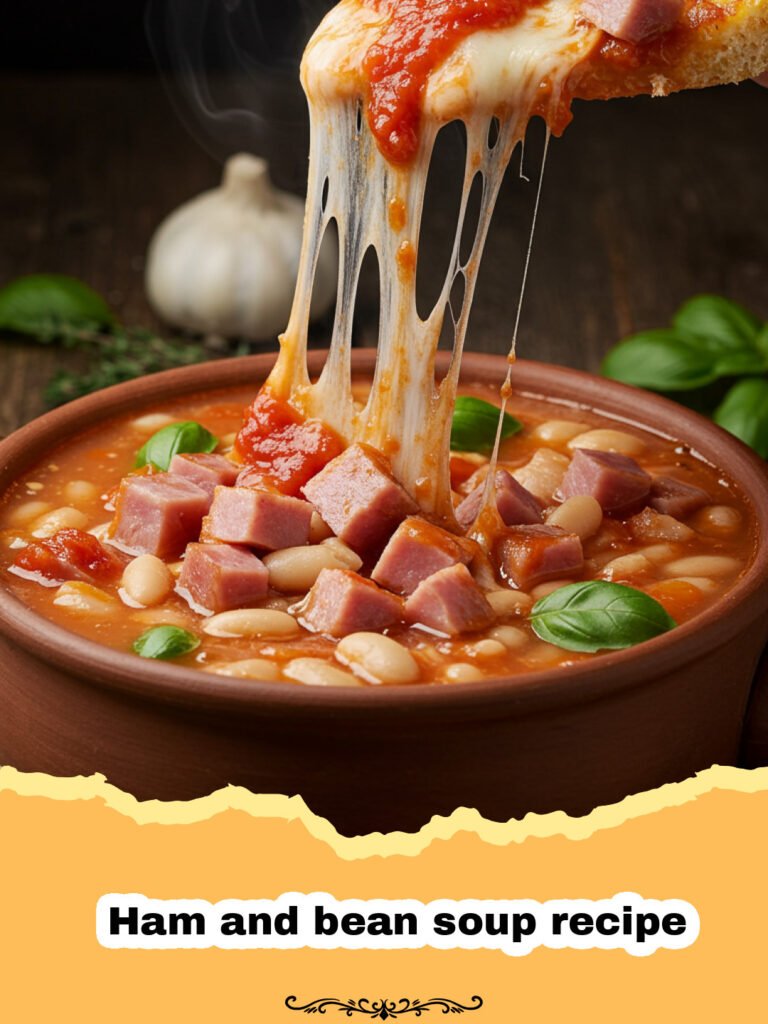 Ham and bean soup recipe - A steaming bowl of ham and bean soup with crusty bread on the side