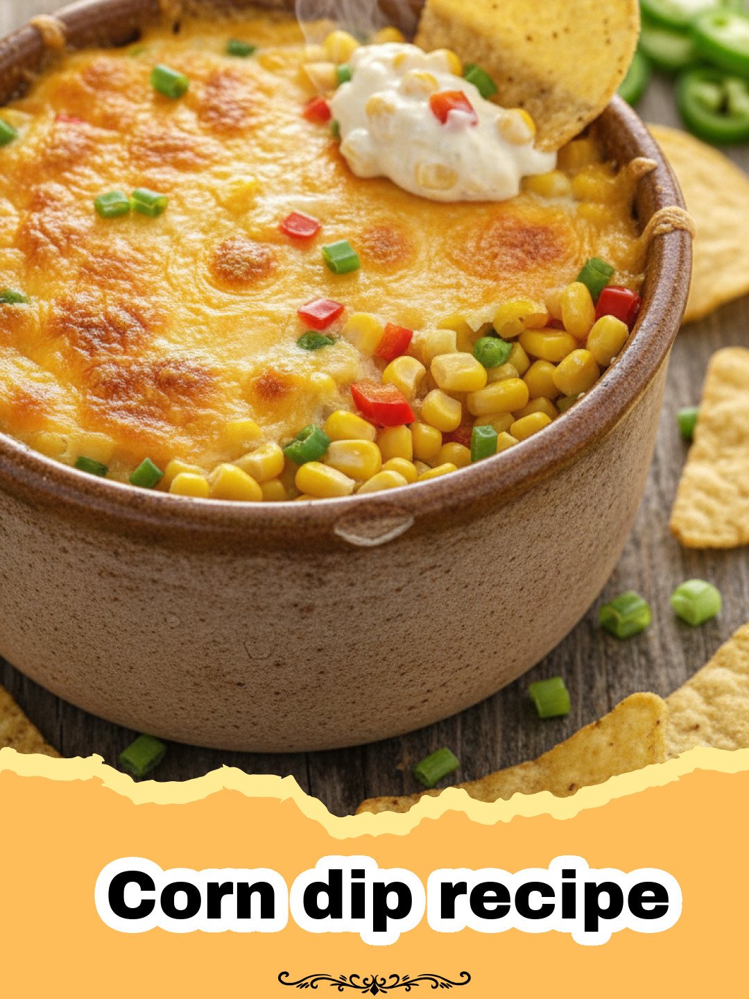 The Ultimate Creamy Corn Dip Recipe for Every Occasion 3 Corn dip recipe - A baking dish filled with hot, cheesy corn dip topped with scallions and served with tortilla chips.