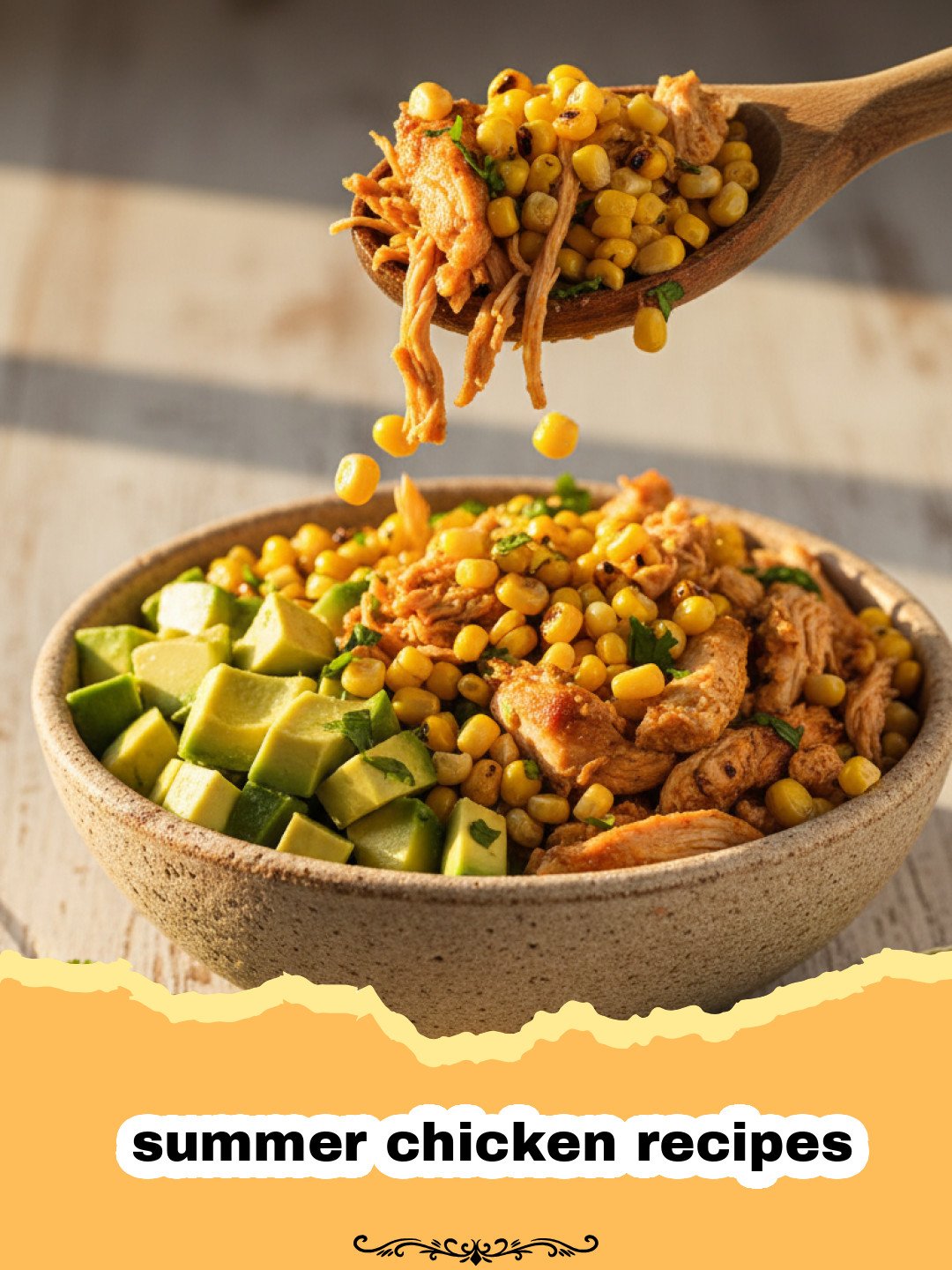 summer chicken recipes - Zesty Lemon Herb Chicken with vibrant peach and basil salsa on top, served with a side salad on a white plate.