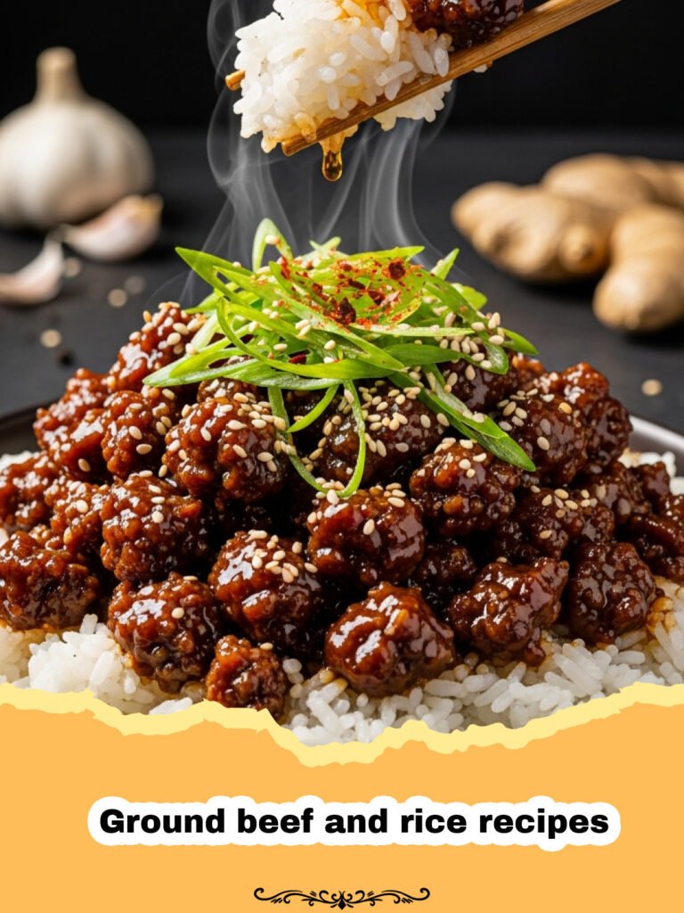 Ground beef and rice recipes - A close-up shot of a savory ground beef and rice skillet garnished with fresh parsley.