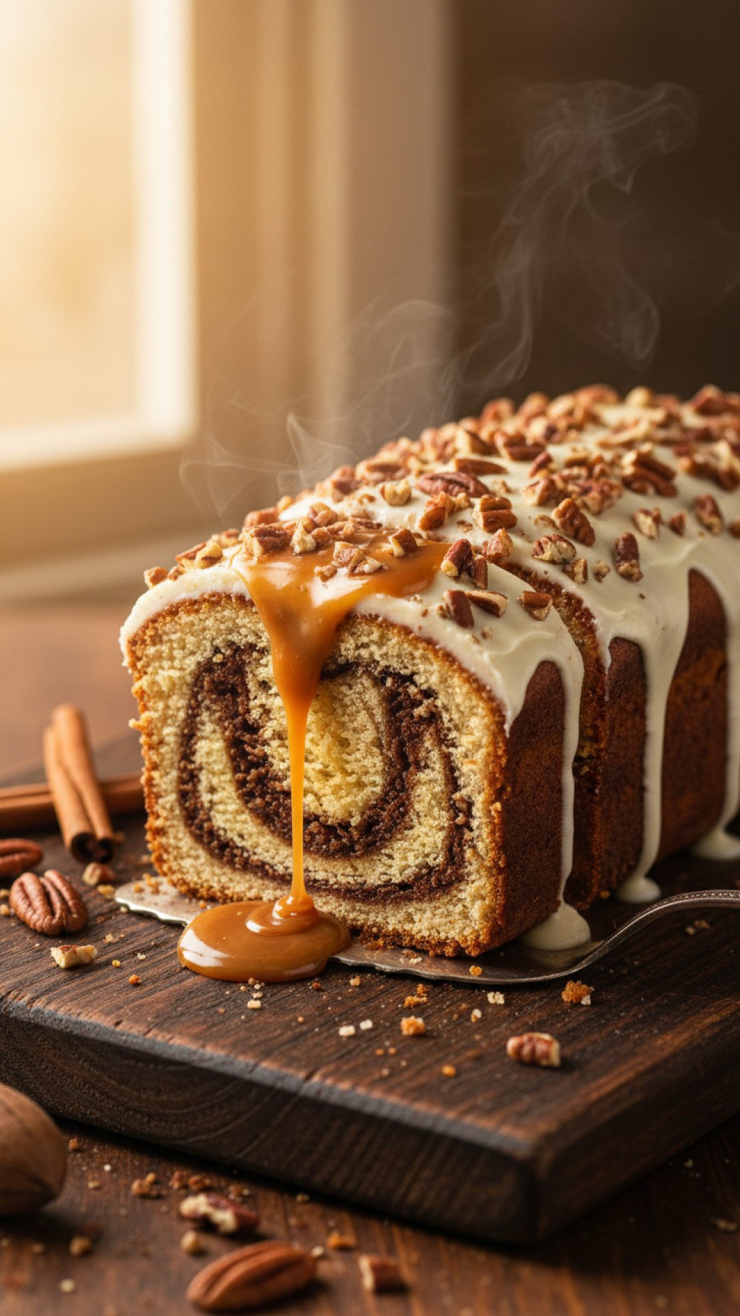 Pecan Caramel Cinnamon Roll Cream Cheese Pound Cake Preparation