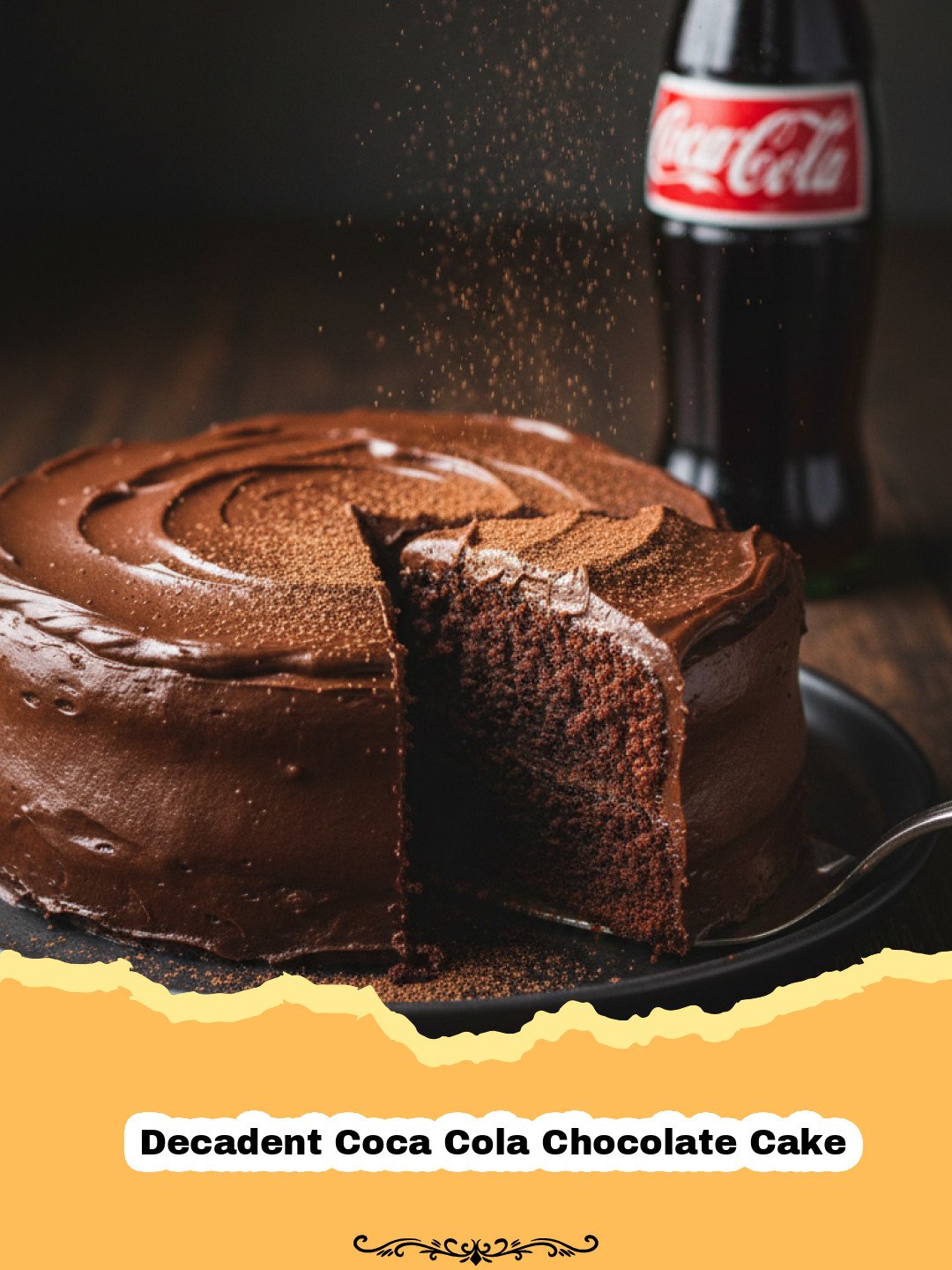 Grandma Betty's Secret: The Ultimate Decadent Coca Cola Chocolate Cake 3 A square slice of rich, dark Decadent Coca Cola Chocolate Cake with fudgy frosting on a white plate with a fork.
