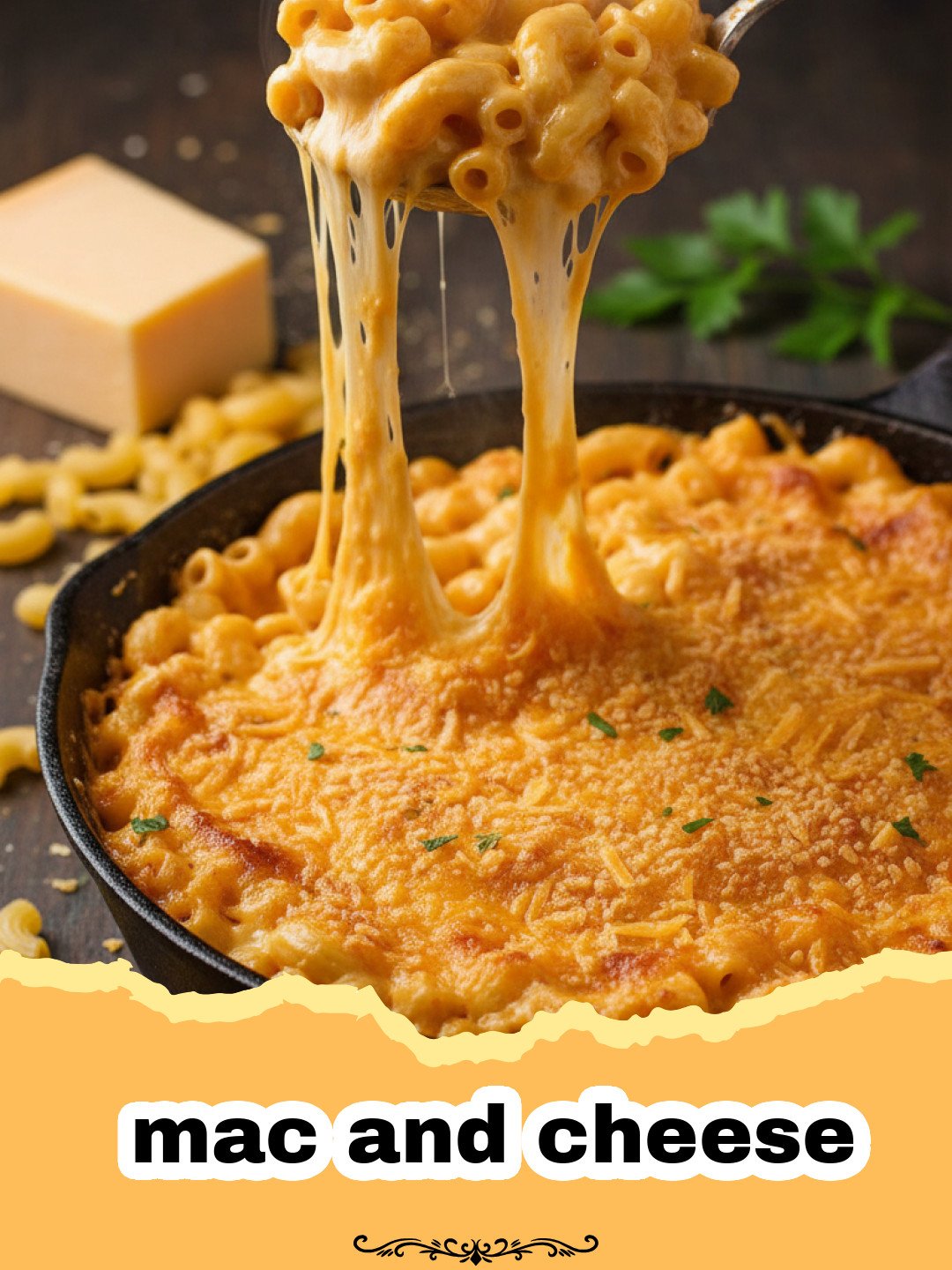 The Best Homemade Baked Mac and Cheese Recipe 3 Close-up of a golden brown baked mac and cheese casserole, with steam rising and melted cheese visible.