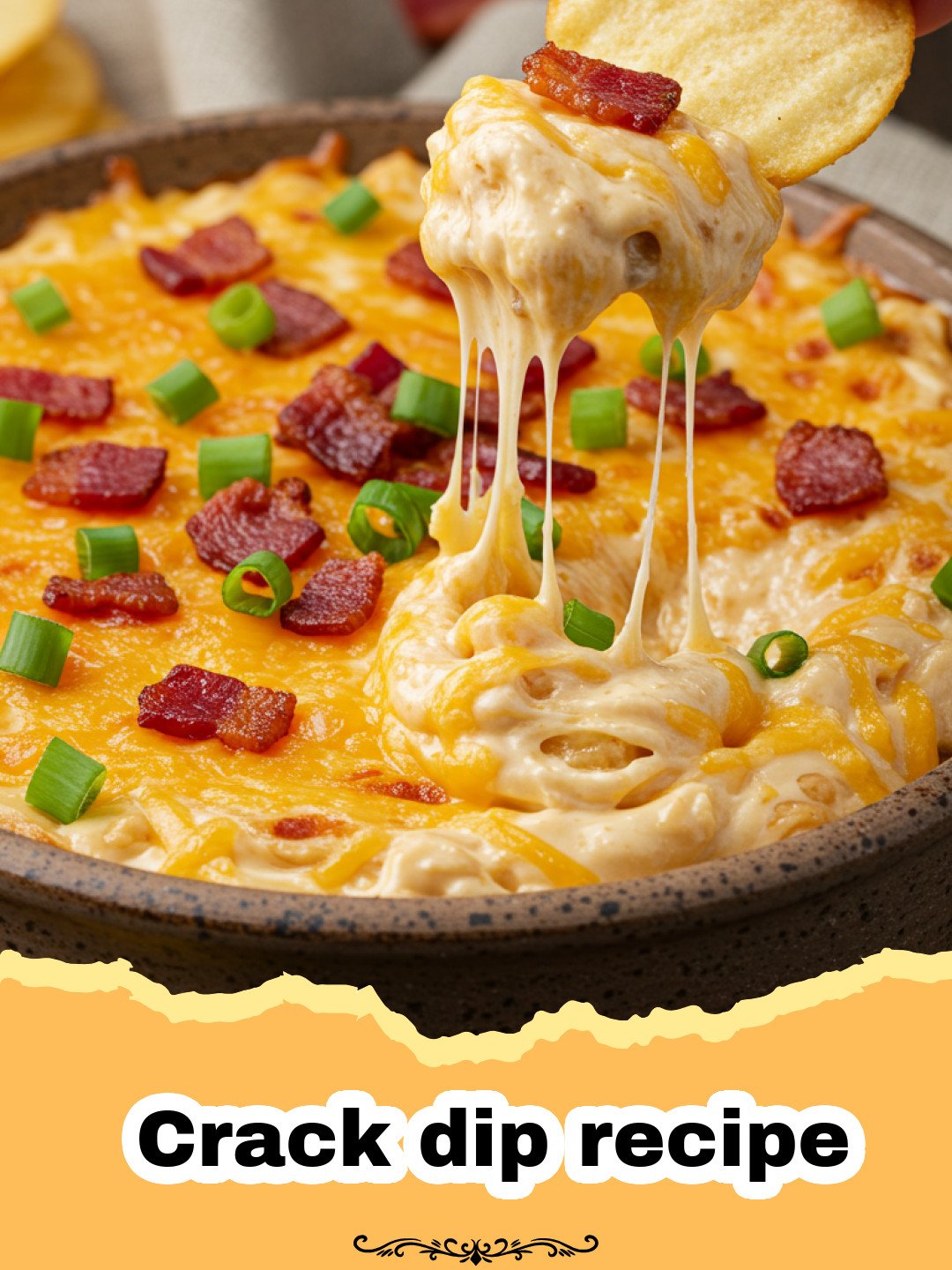 The Ultimate Creamy Crack Dip Recipe: The Party Favorite Everyone Asks For 3 A bowl of creamy Crack dip recipe topped with bacon, cheese, and green onions.