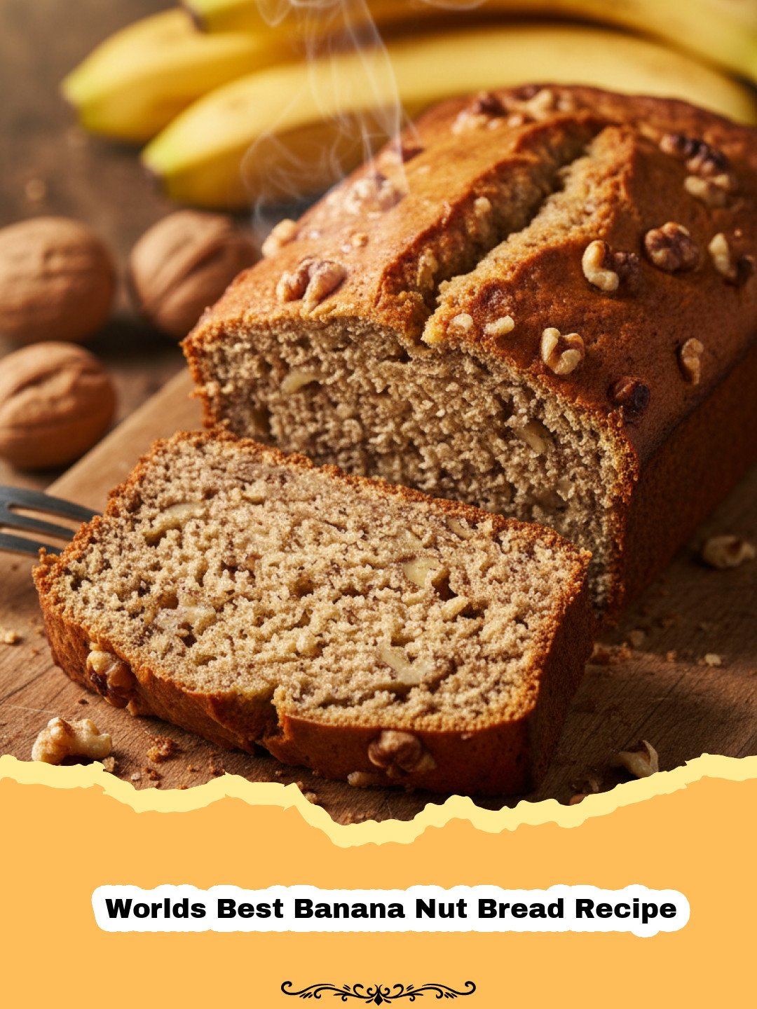 Worlds Best Banana Nut Bread Recipe - Slice of Worlds Best Banana Nut Bread on a plate with whole loaf in background