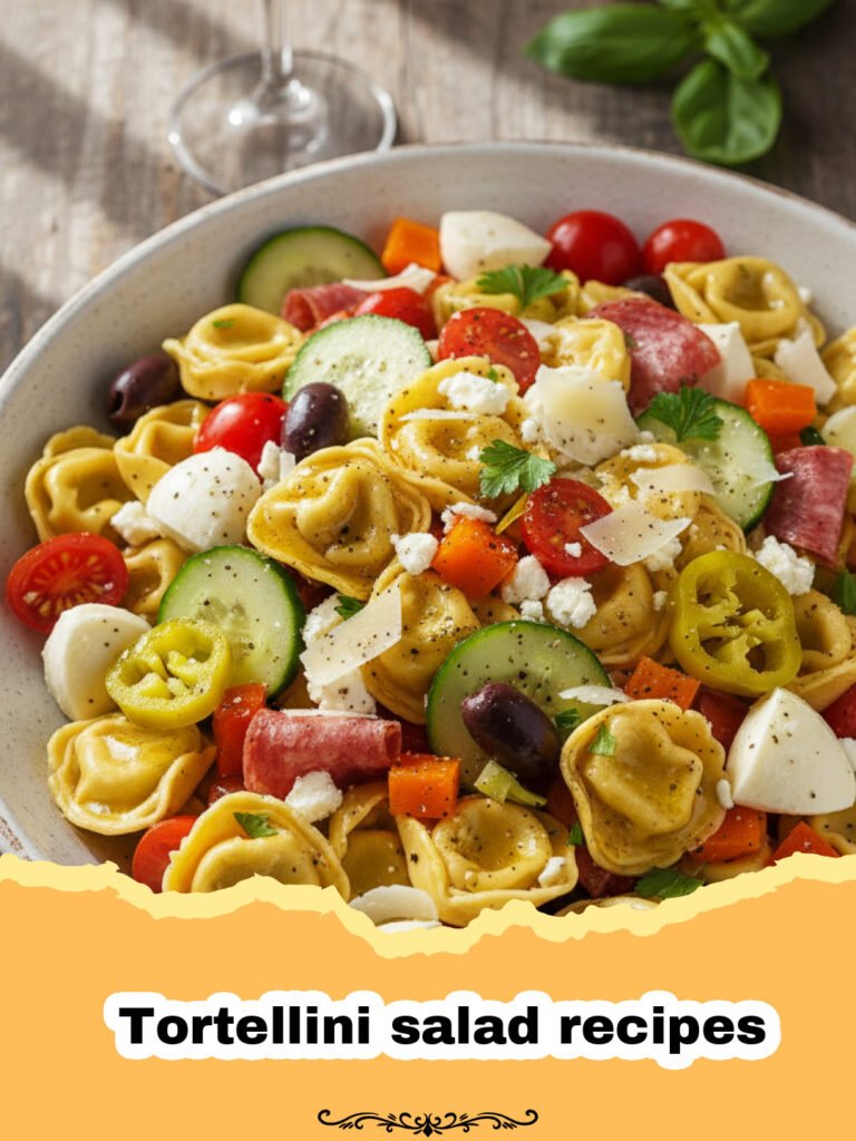Tortellini salad recipes - A colorful bowl of Italian tortellini salad with fresh vegetables and cheese