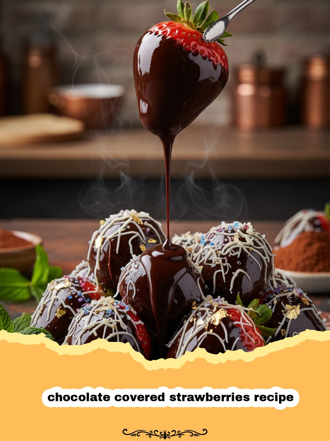 The Ultimate Decadent Chocolate Covered Strawberries: A Sweet Treat for Any Occasion 3 chocolate covered strawberries recipe - Perfectly glossy chocolate covered strawberries on a platter, garnished with white chocolate drizzle.